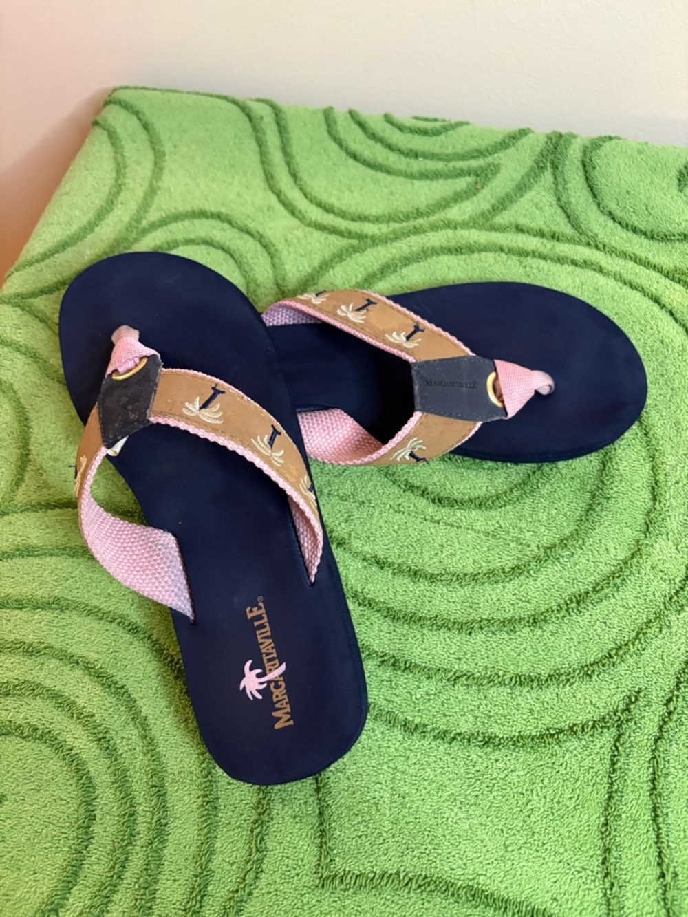 Margaritaville Women's Palm Tree Flip Flops with embroidered palm tree details